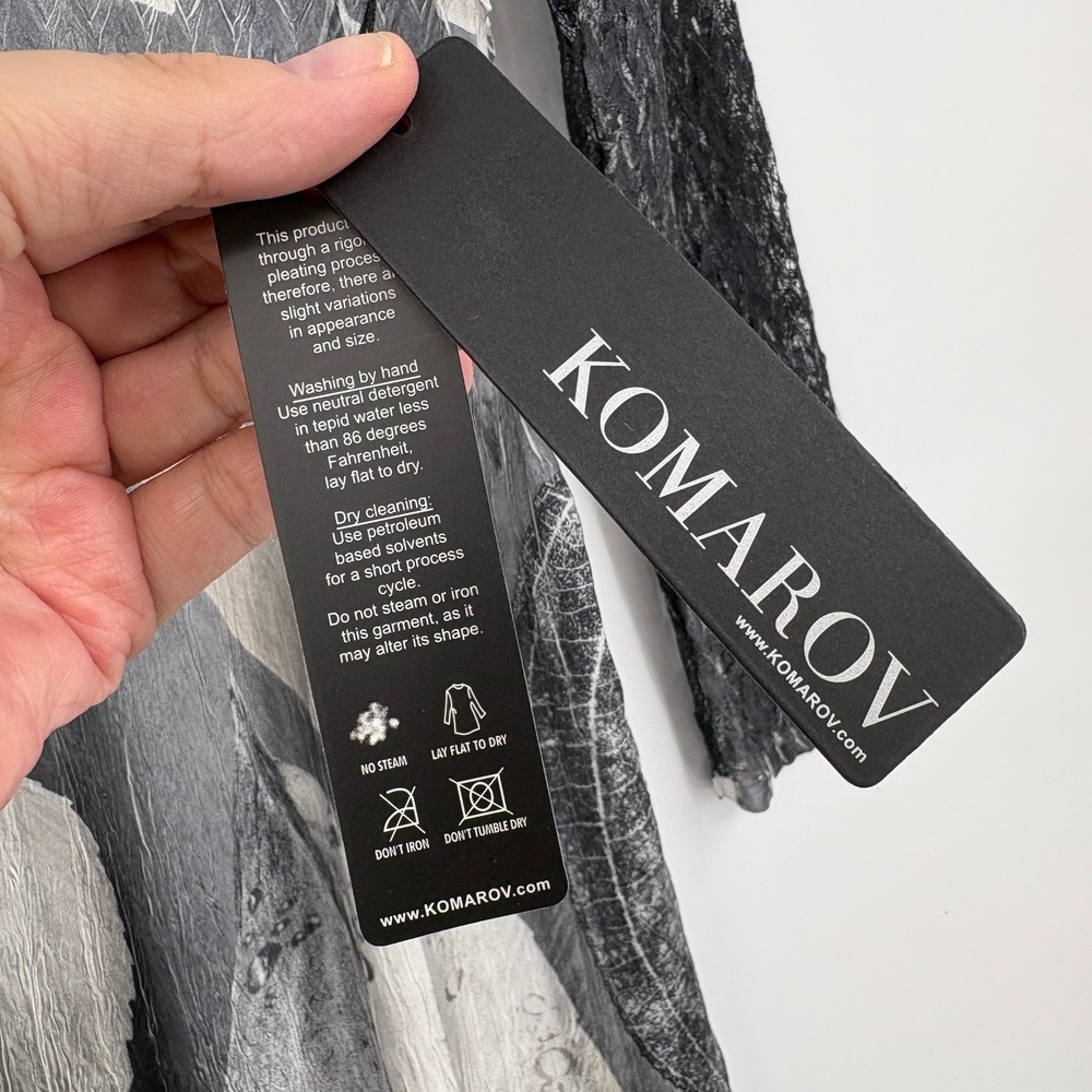 Komarov Women XL Dress Black White Leaf Print Lace Sleeve Handmade USA NEW - Picture 6 of 14